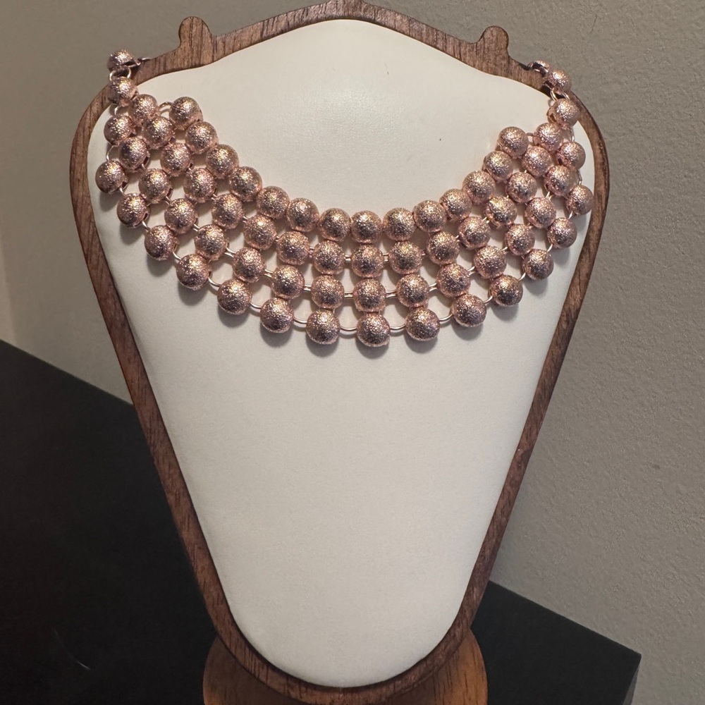 Elegant Textured Rose Gold Beaded Necklace Choker Bib style